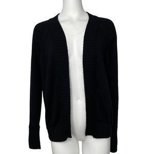 Magaschoni Open Front Wool Cardigan Sweater Black L